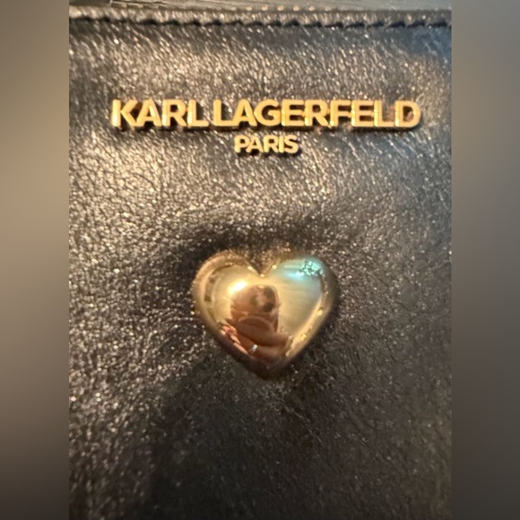 Karl Lagerfeld Paris Karolina Heart Studded Crossbody,Purse Black Leather(sample - Picture 2 of 16